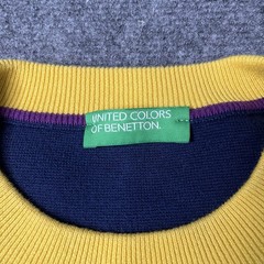 United Colors Of Benetton Sweater Green Crewneck Sweatshirt Colorblock Mens M
