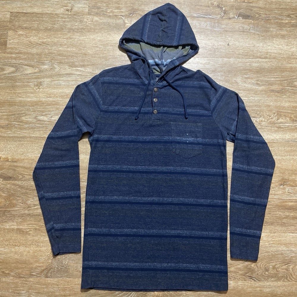 Vissla Men Medium Hoodie Pullover Long Sleeve Shirt Blue Striped Boho Baja EUC
