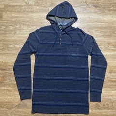 Vissla Men Medium Hoodie Pullover Long Sleeve Shirt Blue Striped Boho Baja EUC