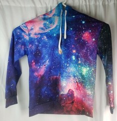 Hoodie Colorful Galaxy Blue/Green SPACE Stretch Athletic Gym Sweatshirt Sz XL