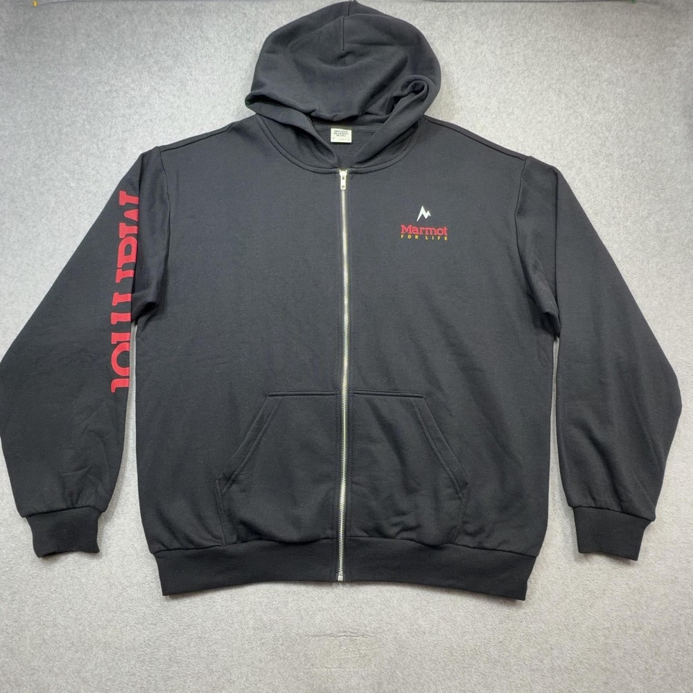 Marmot Hoodie Mens XL Black Full Zip Fleece Pocket Logo Marmot Mountain Works