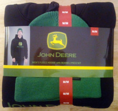 NEW John Deere Men’s Fleece Black Hoodie with Green Beanie Sizes S M XL
