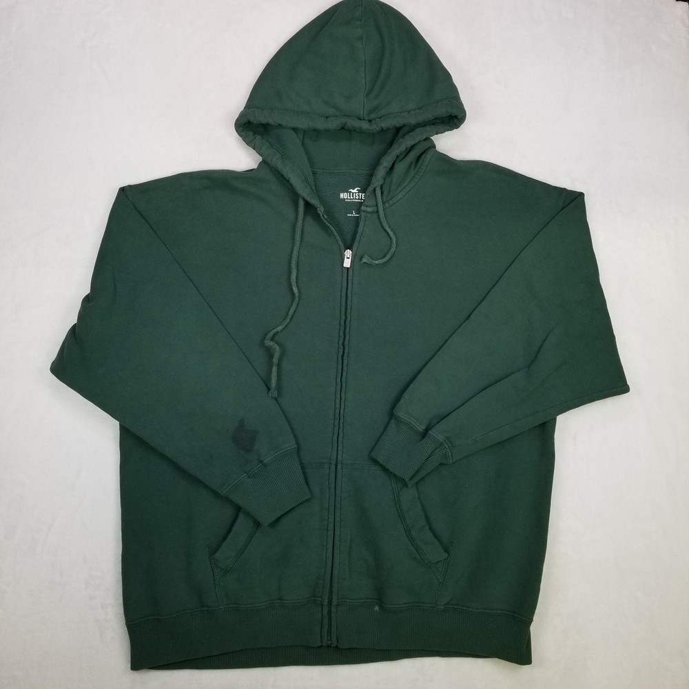 Hollister Dark Green Full Zip Hoodie Men’s Large Soft Fleece Front Pockets