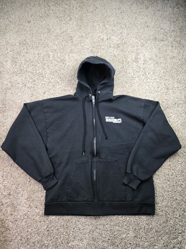Vintage Star Trek Deep Space Nine Hoodie Mens XL Black Full Zip 20th Anniversary