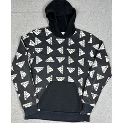 Adidas All Over Logo Print Hoodie Mens Large Black White Pullover Sweatshirt