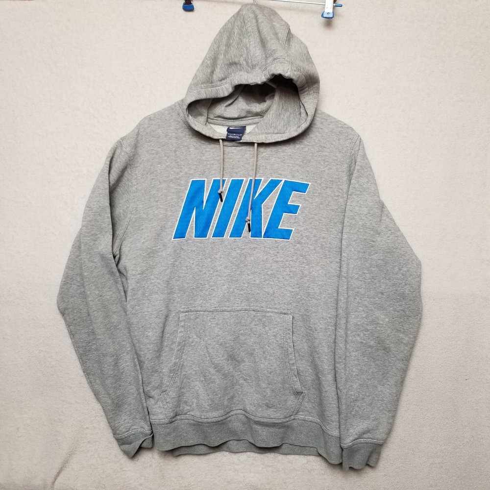 Nike Spellout Y2kHoodie Mens Lg Gray Blue Pullover Sweatshirt Blue Label