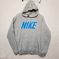 Nike Spellout Y2kHoodie Mens Lg Gray Blue Pullover Sweatshirt Blue Label