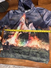 Getonfleek Unisex Hoodie Pullover XL Cat Riding Unicorn Rainbow Colorful Graphic