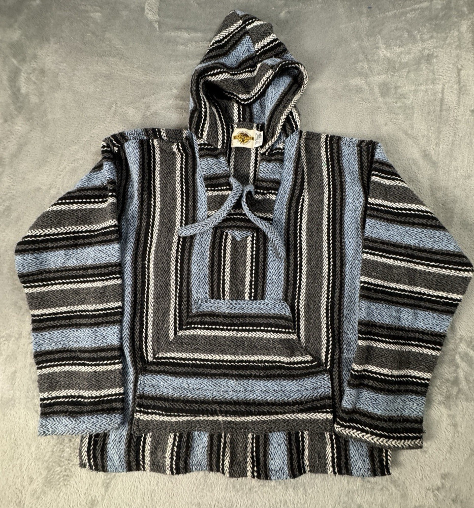 Earth Ragz Mexican Poncho Baja Hoodie Skater Pullover Mexico Unisex Size M/L