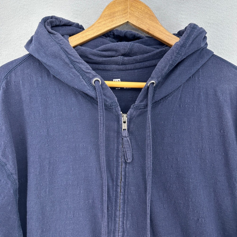 Y2K Gap Navy Blue Full Zip Hoodie Lightweight 100% Cotton Slub Sweatshirt L VTG