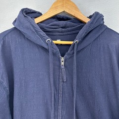 Y2K Gap Navy Blue Full Zip Hoodie Lightweight 100% Cotton Slub Sweatshirt L VTG