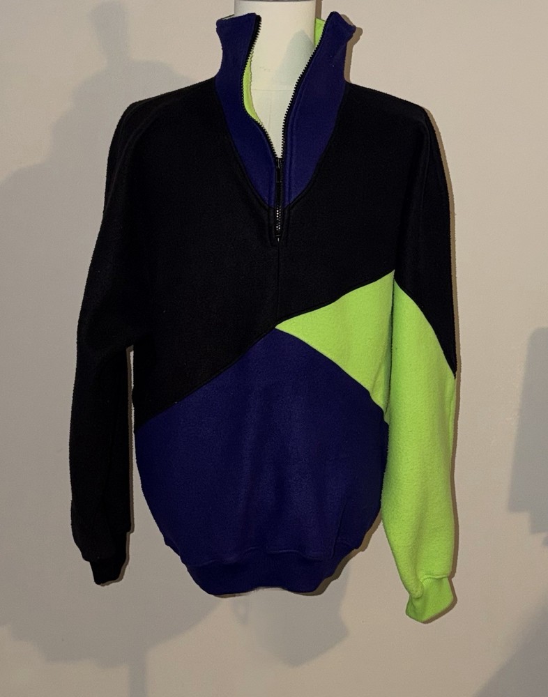 VTG Street Closed Fleece Colorblock 1/4 Zip Pullover Size XL