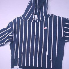Champion Reverse Weave Hoodie Mens L Navy Pinstripe Red Thread Full Zip