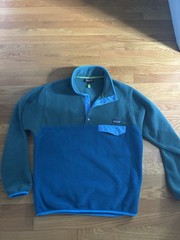 Patagonia Synchilla Men’s M Blue Green Colorblock 1/4 Snap Mock Neck Fleece