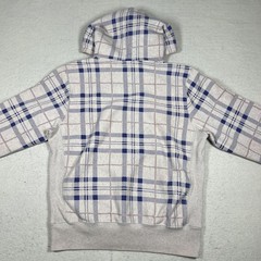 Champion Reverse Weave Hoodie Mens M Light Pink Blue Plaid Fleece Pullover Logo