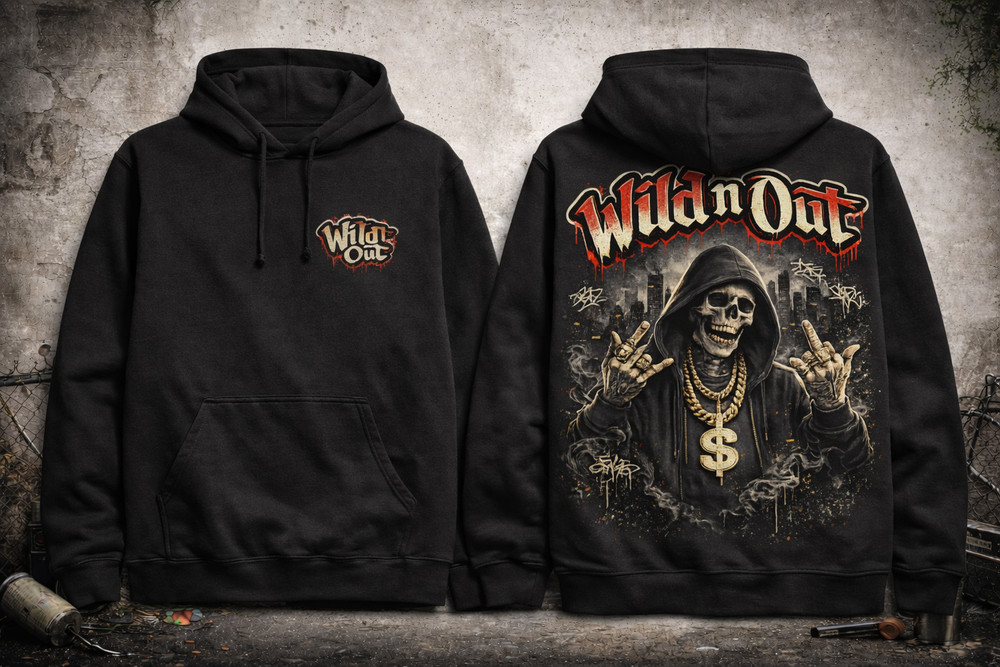 Skull Wild N Out Mens Hip Hop Big & Tall Graphic Black Hoodie Street Wear Money