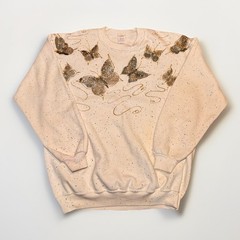 Vintage Butterfly Glitter Sweatshirt White One Size Made in USA 25×27