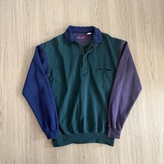 Vintage 90s Tri Color Block Quarter Zip Sweatshirt Blue Purple Green Norsport