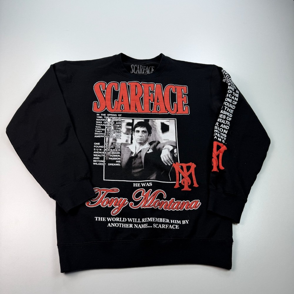 Scarface Graphic Sweatshirt Adult Small Crew Neck Black Pullover Movie Casual