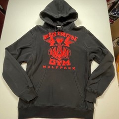 Mens Big Iron Gym Wolfpack Hoodie Black Red Wolf Graphic Sweatshirt Medium