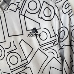 adidas Teens S White/Black Geometric Pullover Hoodie Drawstring Pockets Fleece