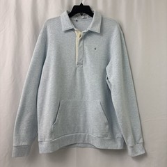Criquet Polo Sweater Mens Size L Light Blue Heather Long Sleeve Kangaroo Pocket