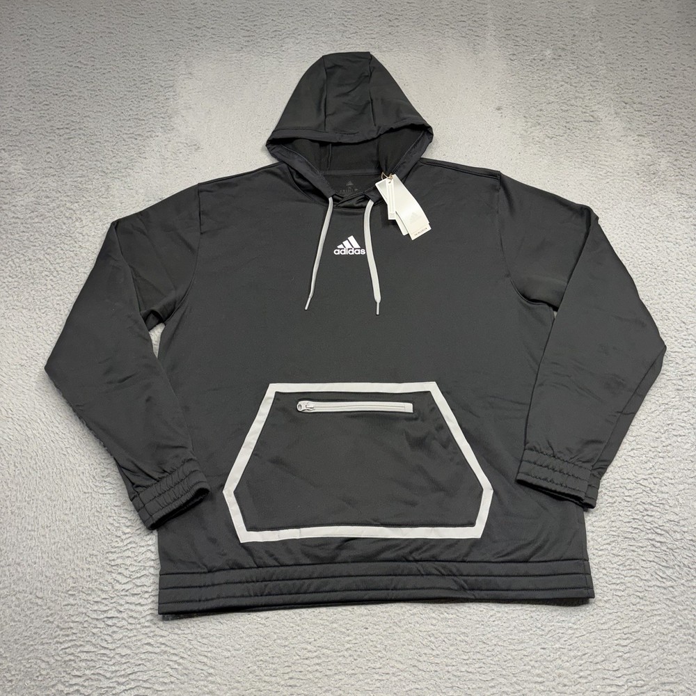 Adidas Team Issue Hoodie Men Large Black Grey Sweatshirt Pullover Fleece HI2906
