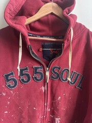 Vintage Triple 5 Soul 555 Soul Zip Up Hoodie Distressed Crimson NY Streetwear
