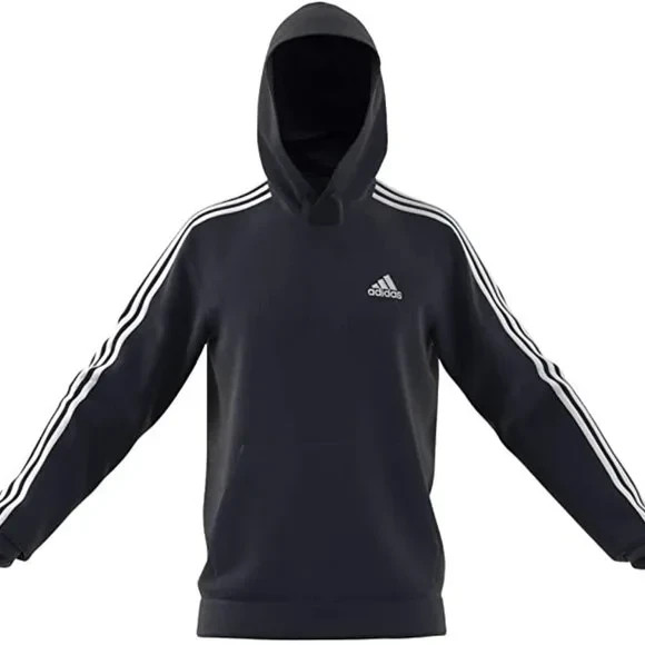 adidas Men’s Essentials 3-Stripes French Terry Hoodie, LG-Legend Ink/White,NWT
