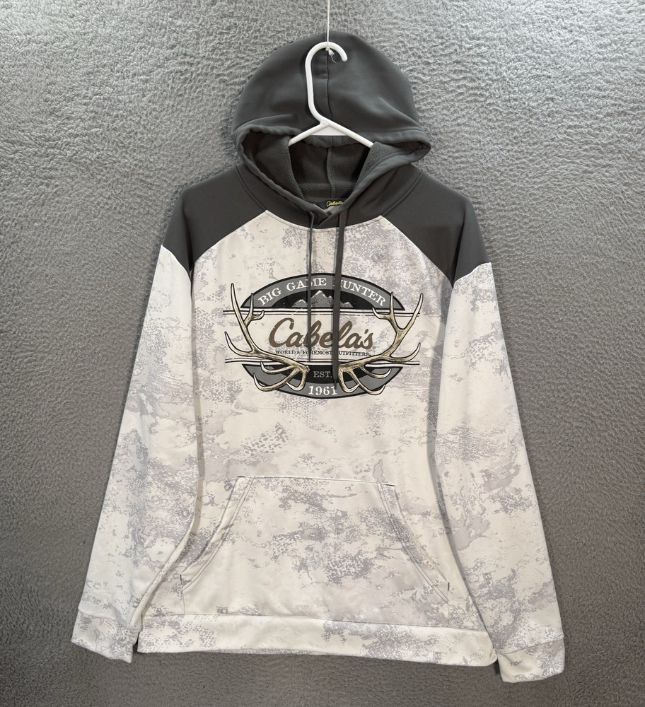 Cabelas Sweatshirt Adult Large White Gray Camouflage Hoodie True Timber Camo