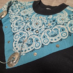 Vintage 80s Western Bandana Concho Sweatshirt Medium USA Black Turquoise Cowgirl