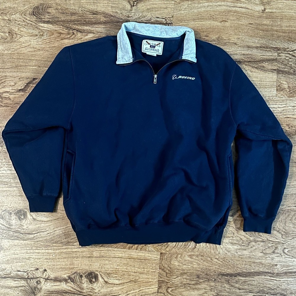 Oarsman 913 Navy Blue Quarter Zip Pullover Sweatshirt with Boeing Logo