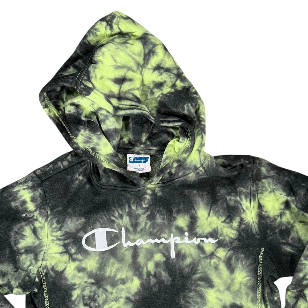 Champion Green Tie Dye Hoodie Youth Large Fleece Pullover Streetwear