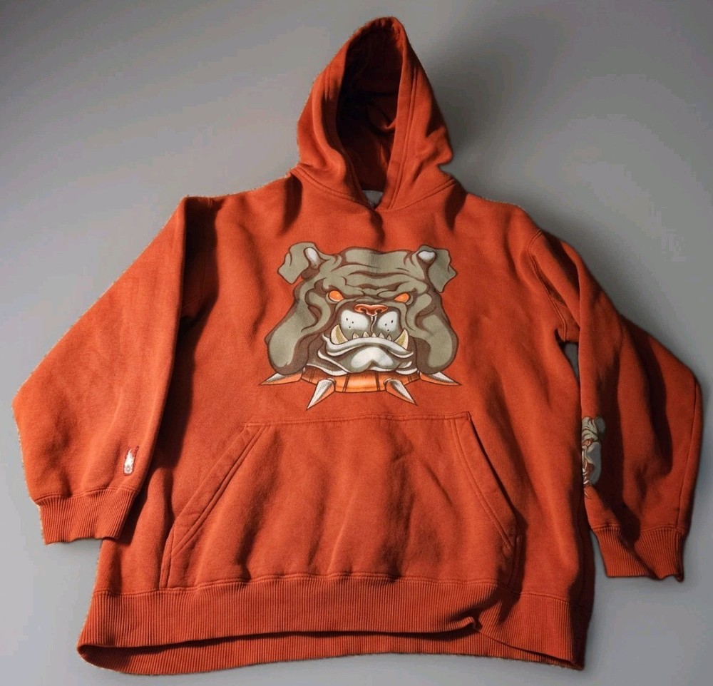 Vintage JNCO Jeans Sweatshirt Hoodie Bulldog Logo Size Youth Large Red 90’s