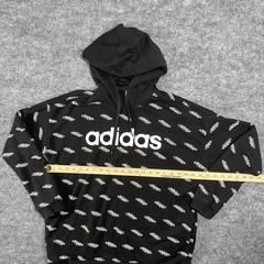 Adidas Black Hoodie Sweatshirt With White Logo Kangaroo Pocket & Drawstring Hood