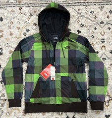The North Face Hoodie Mens Small Green Purple Plaid TNF Apex Full Zip Softshell