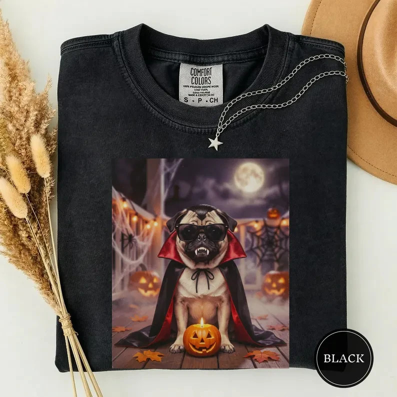 Funny Pug Halloween Vampire Shirt, Animal Meme Tee, Dog Lover Gift