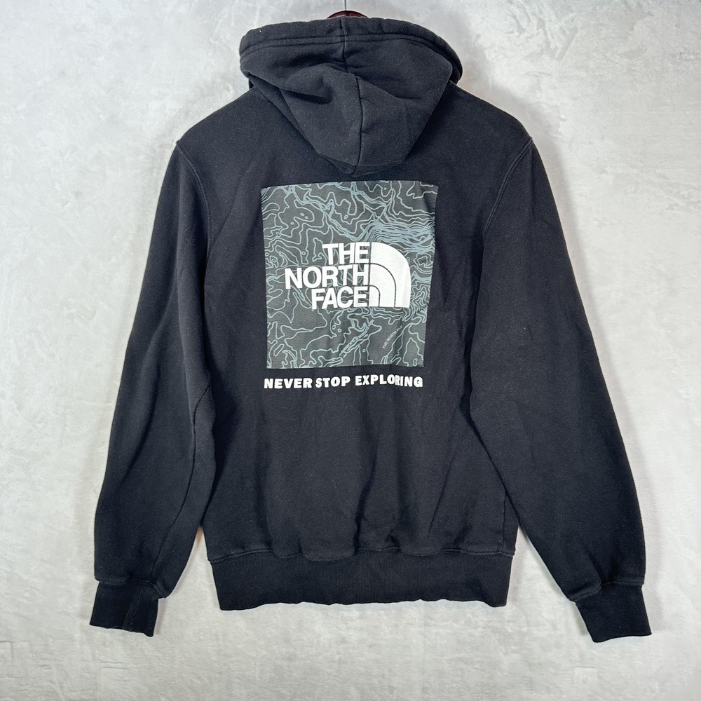 The North Face Hoodie Mens S Black Fleece Pullover Map Back Graphic Sweatshirt