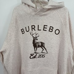 BURLEBO Men’s Midweight Fleece Hoodie Sweatshirt size L Htr Oatmeal Deer Hunting