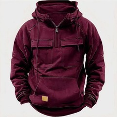 Mens Retro Tactical Sweatshirt Quarter Zip Cargo Pullover Hoodies Pocket Jackets