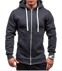 Spring and Autumn Men’s Solid Color Casual Zip Hooded Sweater Jacket Cardigan