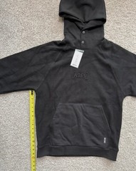 ASRV Mens Hoodie Jet Black Sz M Reversed Fleece Snap Collar Embroidered Cotton
