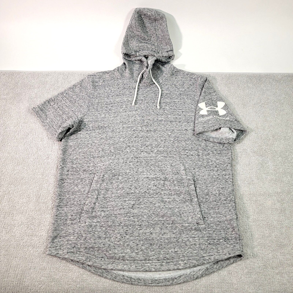 Under Armour Mens Hoodie Size Medium Heather Gray S/S Hooded Pockets Logo
