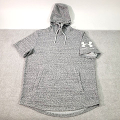 Under Armour Mens Hoodie Size Medium Heather Gray S/S Hooded Pockets Logo