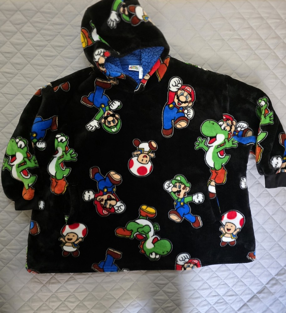 Super Mario Pullover Quilted Plush Fleece kidcore Hoodie Black Size ” One Size”