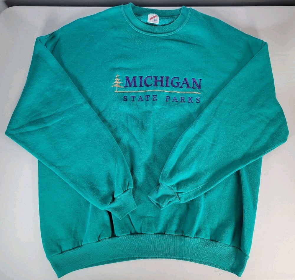 Michigan State Parks Sweatshirt Jerzees 2X Green USA See Description