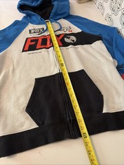 Fox Racing Full Zip Hoodie Size Medium Blue White Long sleeve Color block Y2K