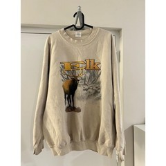 VTG Elk Wildlife Graphic Sweatshirt Mens XL Tan Good Delta Sleeve Hit Pullover