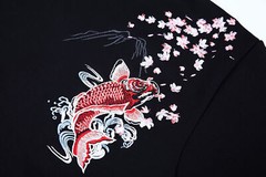 Niepce Unisex Japanese Koi Fish Embroidery Hoodie Black Streetwear Sweatshirt