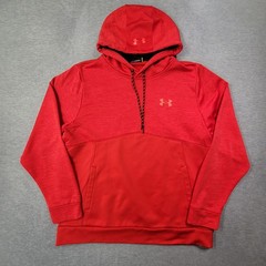 Under Armour Hoodie Mens Large Red Colorblock Loose Fleece Workout Logo